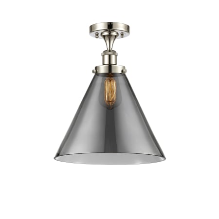 A large image of the Innovations Lighting 916-1C-13-12-L Cone Semi-Flush Polished Nickel / Plated Smoke