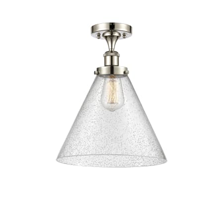 A large image of the Innovations Lighting 916-1C-13-12-L Cone Semi-Flush Polished Nickel / Seedy
