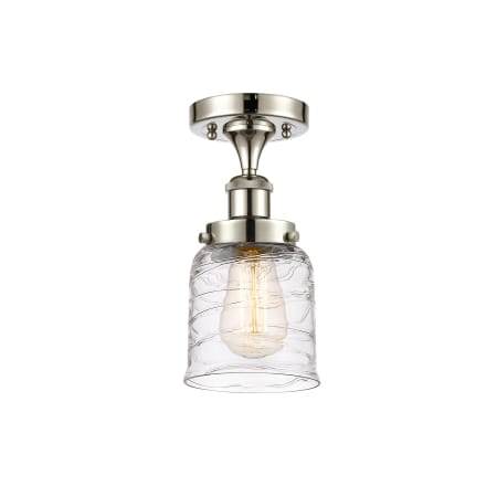 A large image of the Innovations Lighting 916-1C-11-5 Bell Semi-Flush Polished Nickel / Deco Swirl