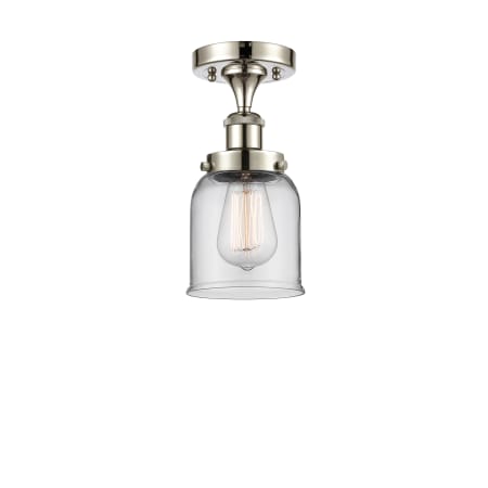 A large image of the Innovations Lighting 916-1C-11-5 Bell Semi-Flush Polished Nickel / Clear