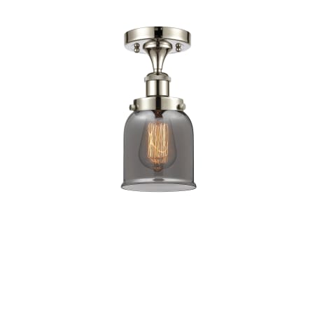 A large image of the Innovations Lighting 916-1C-11-5 Bell Semi-Flush Polished Nickel / Plated Smoke