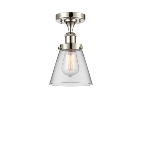A large image of the Innovations Lighting 916-1C-11-6 Cone Semi-Flush Polished Nickel / Clear
