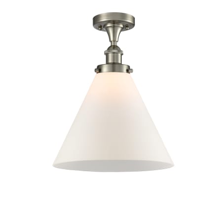 A large image of the Innovations Lighting 916-1C-13-12-L Cone Semi-Flush Brushed Satin Nickel / Matte White