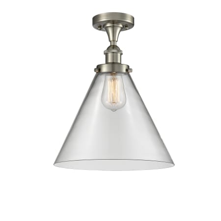 A large image of the Innovations Lighting 916-1C-13-12-L Cone Semi-Flush Brushed Satin Nickel / Clear
