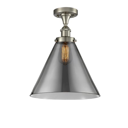 A large image of the Innovations Lighting 916-1C-13-12-L Cone Semi-Flush Brushed Satin Nickel / Plated Smoke