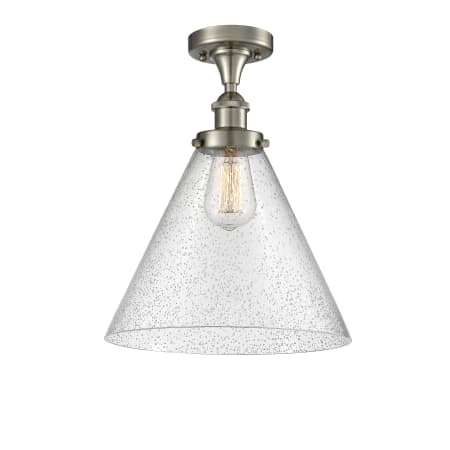 A large image of the Innovations Lighting 916-1C-13-12-L Cone Semi-Flush Brushed Satin Nickel / Seedy