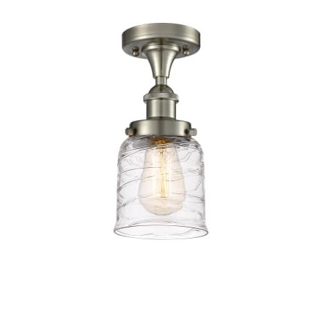 A large image of the Innovations Lighting 916-1C-11-5 Bell Semi-Flush Brushed Satin Nickel / Deco Swirl