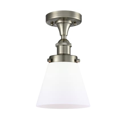 A large image of the Innovations Lighting 916-1C Small Cone Brushed Satin Nickel / Matte White