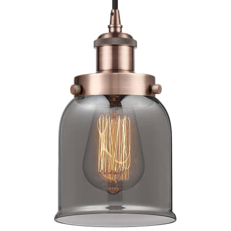 A large image of the Innovations Lighting 916-1P-10-5 Bell Pendant Antique Copper / Plated Smoke