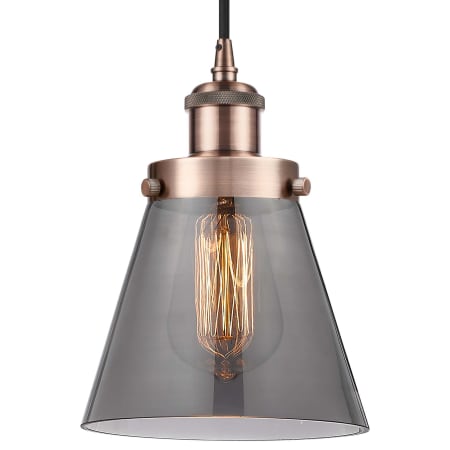 A large image of the Innovations Lighting 916-1P-9-6 Cone Pendant Antique Copper / Plated Smoke