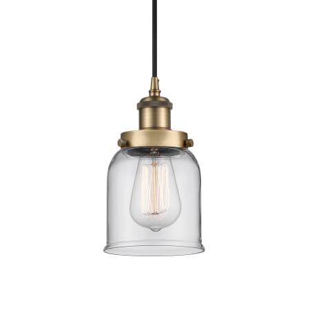 A large image of the Innovations Lighting 916-1P-10-5 Bell Pendant Brushed Brass / Clear