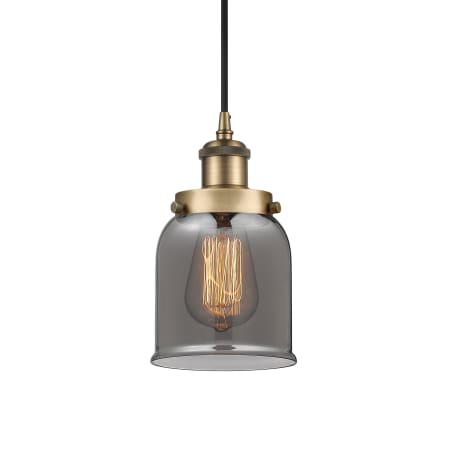 A large image of the Innovations Lighting 916-1P-10-5 Bell Pendant Brushed Brass / Plated Smoke