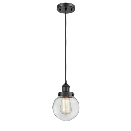 A large image of the Innovations Lighting 916-1P Beacon Matte Black / Clear