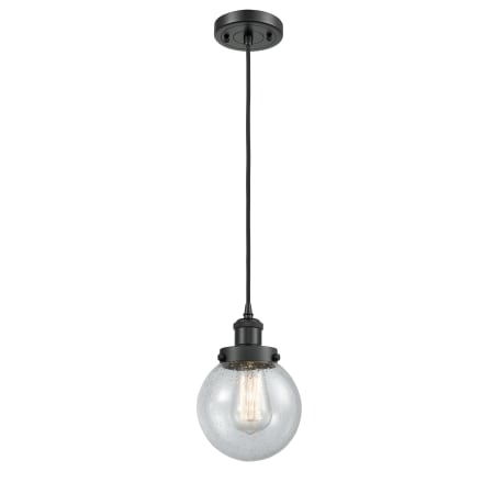 A large image of the Innovations Lighting 916-1P Beacon Matte Black / Seedy