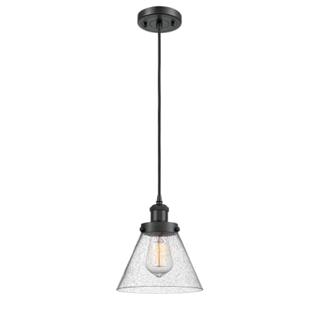 A large image of the Innovations Lighting 916-1P Large Cone Matte Black / Seedy