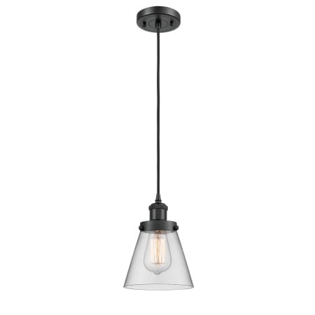 A large image of the Innovations Lighting 916-1P Small Cone Matte Black / Clear