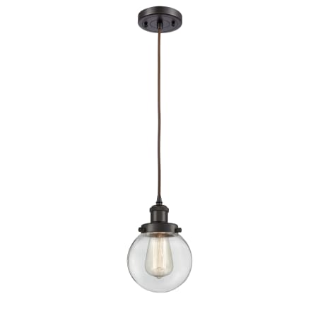 A large image of the Innovations Lighting 916-1P Beacon Oil Rubbed Bronze / Clear