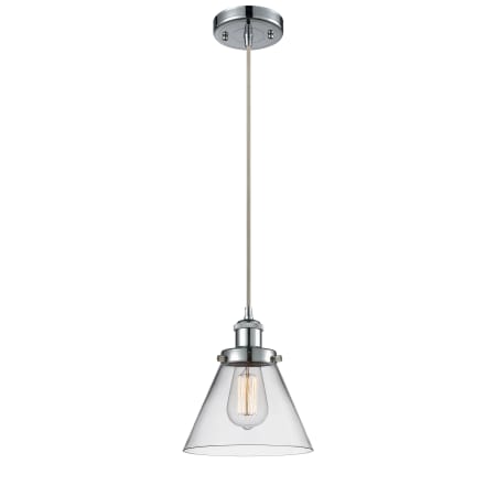 A large image of the Innovations Lighting 916-1P Large Cone Polished Chrome / Clear