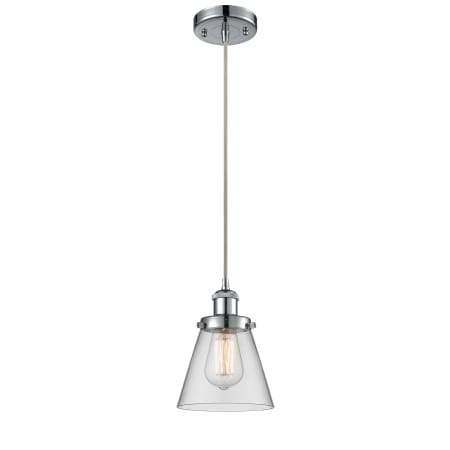 A large image of the Innovations Lighting 916-1P Small Cone Polished Chrome / Clear