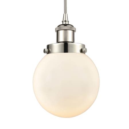 A large image of the Innovations Lighting 916-1P-9-6 Beacon Pendant Polished Nickel / Matte White