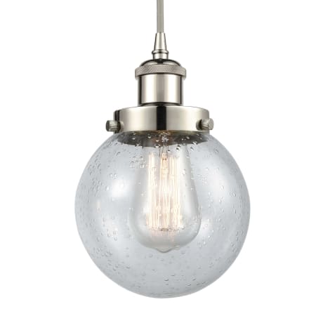 A large image of the Innovations Lighting 916-1P-9-6 Beacon Pendant Polished Nickel / Seedy