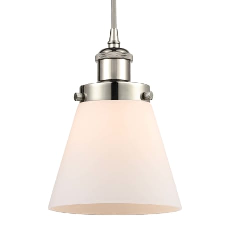 A large image of the Innovations Lighting 916-1P-9-6 Cone Pendant Polished Nickel / Matte White