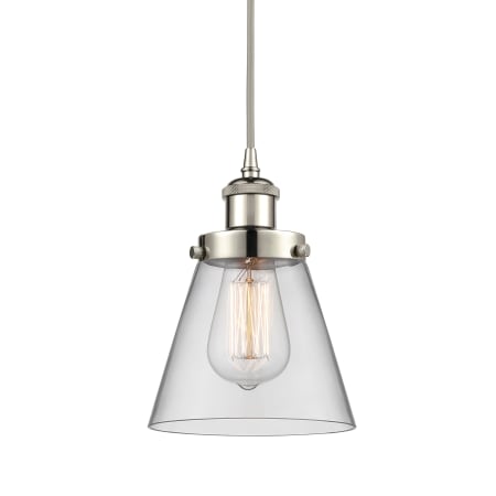 A large image of the Innovations Lighting 916-1P-9-6 Cone Pendant Polished Nickel / Clear