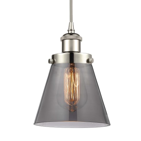 A large image of the Innovations Lighting 916-1P-9-6 Cone Pendant Polished Nickel / Plated Smoke