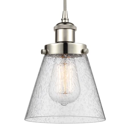 A large image of the Innovations Lighting 916-1P-9-6 Cone Pendant Polished Nickel / Seedy