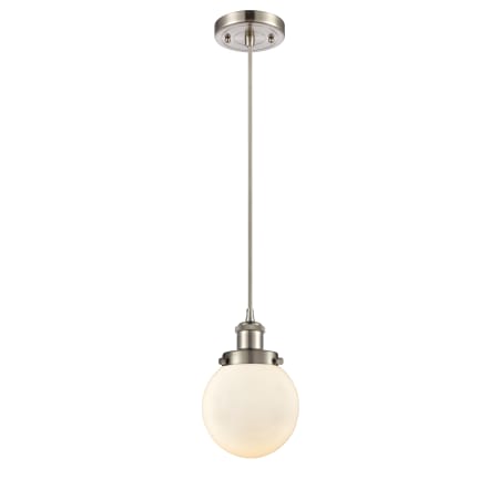 A large image of the Innovations Lighting 916-1P Beacon Brushed Satin Nickel / Matte White