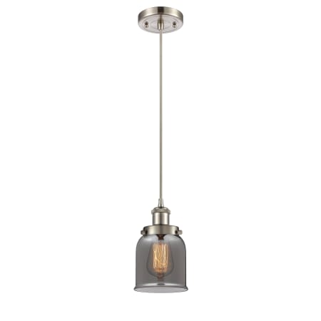 A large image of the Innovations Lighting 916-1P Small Bell Brushed Satin Nickel / Plated Smoke