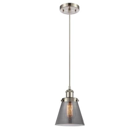 A large image of the Innovations Lighting 916-1P Small Cone Brushed Satin Nickel / Plated Smoke