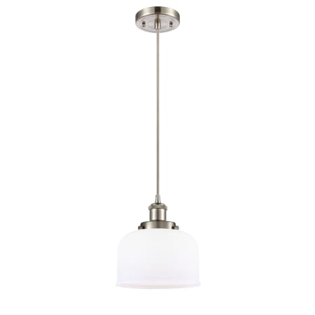 A large image of the Innovations Lighting 916-1P Large Bell Brushed Satin Nickel / Matte White