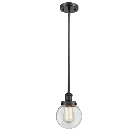 A large image of the Innovations Lighting 916-1S Beacon Matte Black / Clear
