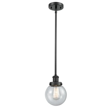 A large image of the Innovations Lighting 916-1S Beacon Matte Black / Seedy