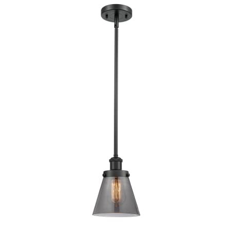 A large image of the Innovations Lighting 916-1S Small Cone Matte Black / Plated Smoke