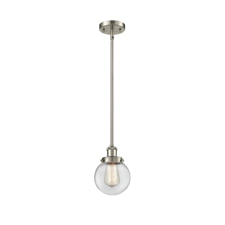 A large image of the Innovations Lighting 916-1S Beacon Brushed Satin Nickel / Clear