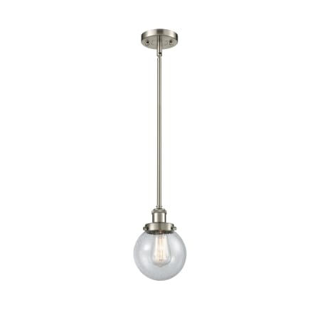 A large image of the Innovations Lighting 916-1S Beacon Brushed Satin Nickel / Seedy