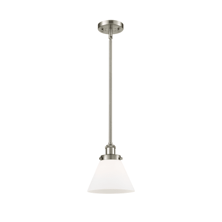 A large image of the Innovations Lighting 916-1S Large Cone Brushed Satin Nickel / Matte White