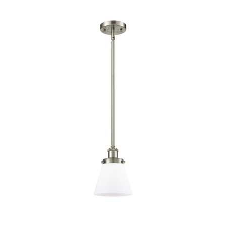 A large image of the Innovations Lighting 916-1S Small Cone Brushed Satin Nickel / Matte White