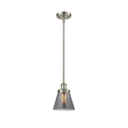 A large image of the Innovations Lighting 916-1S Small Cone Brushed Satin Nickel / Plated Smoke