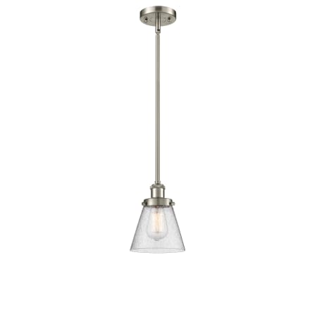 A large image of the Innovations Lighting 916-1S Small Cone Brushed Satin Nickel / Seedy