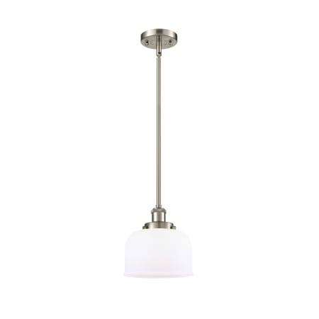 A large image of the Innovations Lighting 916-1S Large Bell Brushed Satin Nickel / Matte White