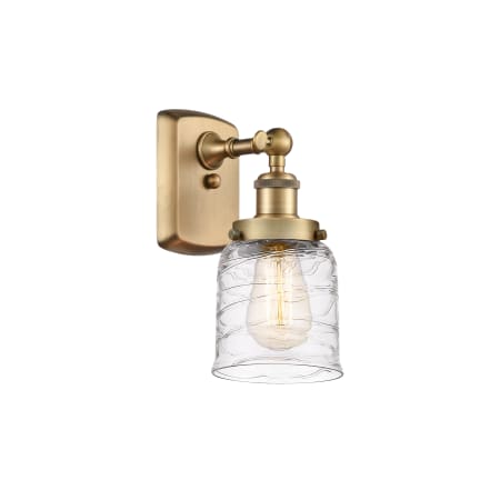 A large image of the Innovations Lighting 916-1W-12-5 Bell Sconce Brushed Brass / Deco Swirl
