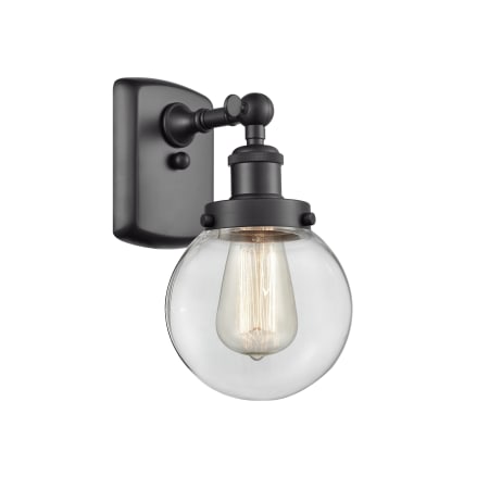 A large image of the Innovations Lighting 916-1W Beacon Matte Black / Clear