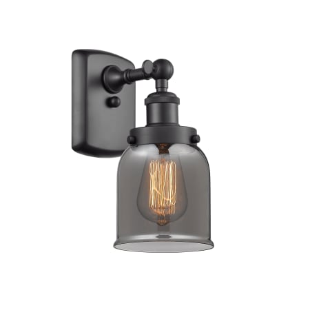 A large image of the Innovations Lighting 916-1W Small Bell Matte Black / Plated Smoke