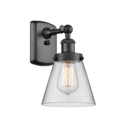 A large image of the Innovations Lighting 916-1W Small Cone Matte Black / Clear