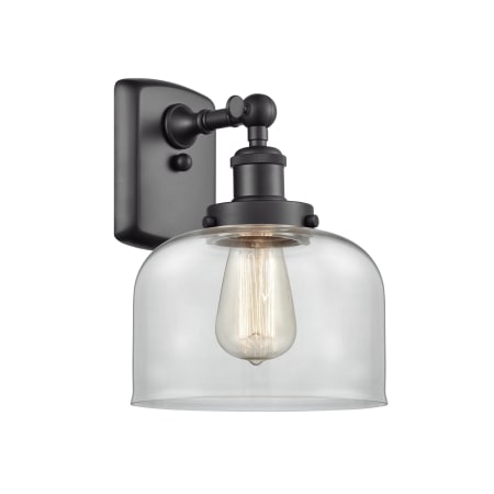 A large image of the Innovations Lighting 916-1W Large Bell Matte Black / Clear