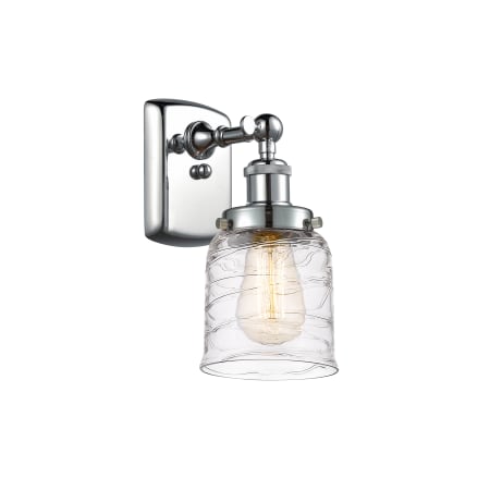 A large image of the Innovations Lighting 916-1W-12-5 Bell Sconce Polished Chrome / Deco Swirl