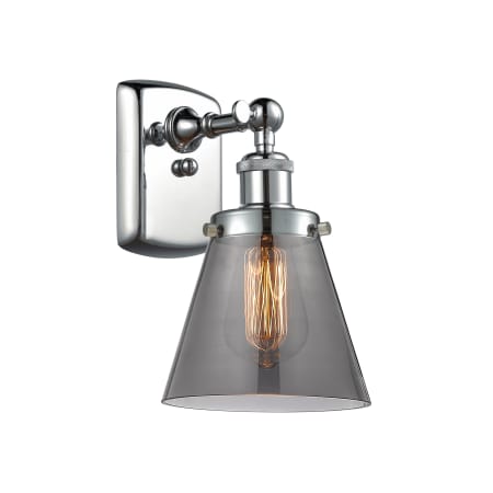 A large image of the Innovations Lighting 916-1W Small Cone Polished Chrome / Plated Smoke